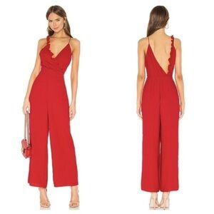 KEEPSAKE The Label Forget You Cherry Red Ruffle Jumpsuit Valentine’s Date